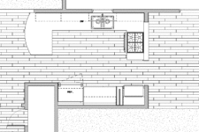 New floor plan of formerly tiled kitchen being remodeled by Silent Rivers, Des Moines features entry locker, pantry, improved range location and extra bar seating