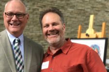 Stephen King Des Moines Arts Festival with Chaden Hafhill Silent Rivers after presenting him with the 2017 G. David Hurd Innovator of the Arts award