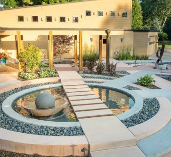 Zen-Style Fountain Makes a Statement in Front Courtyard