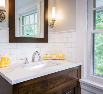 Original Flooring in a Vintage Bathroom Inspires Penny Round Tile Floor & More