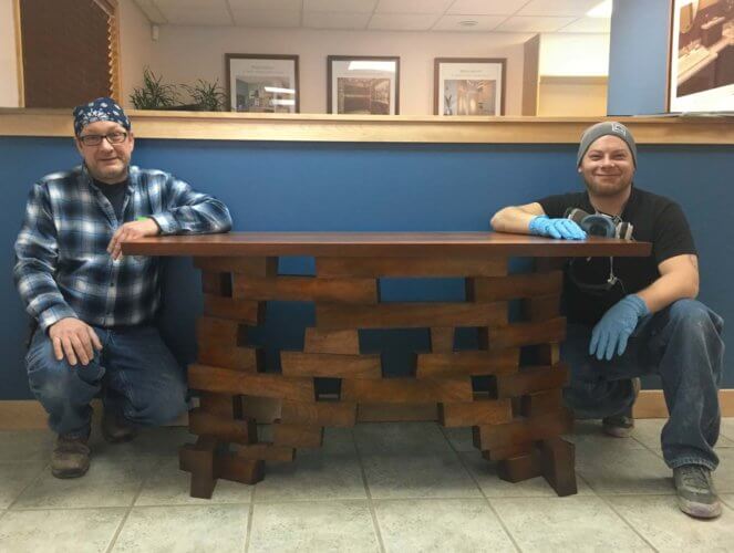 Donated to Iowa Heart Ball: Silent Rivers table created from Iowa Capitol salvaged wood