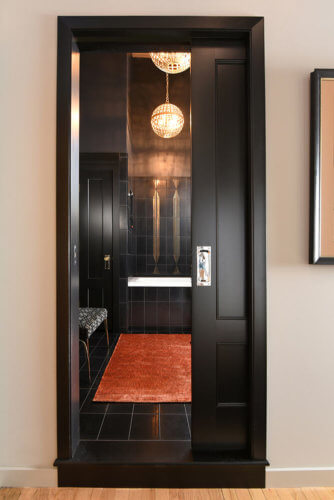 bathroom remodel downtown Des Moines loft by Silent Rivers glamorous black, white and gold