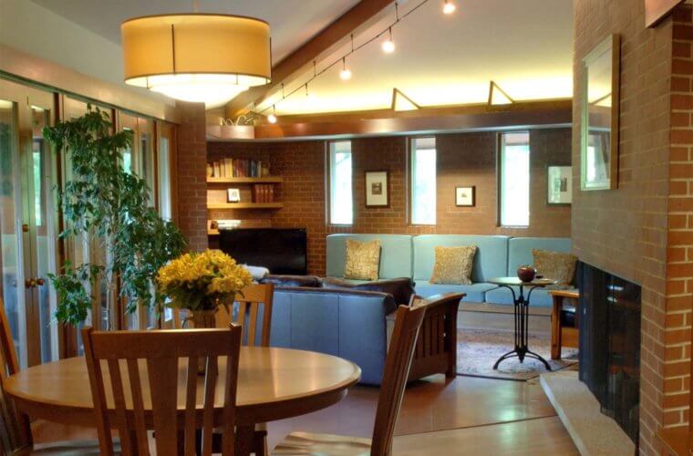 Frank Lloyd Wright style Usonian home remodel by Silent Rivers Des Moines