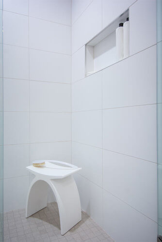 modern style white Des Moines bathroom remodel by Silent Rivers